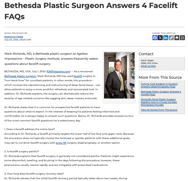 Bethesda plastic surgeon on facelift surgery